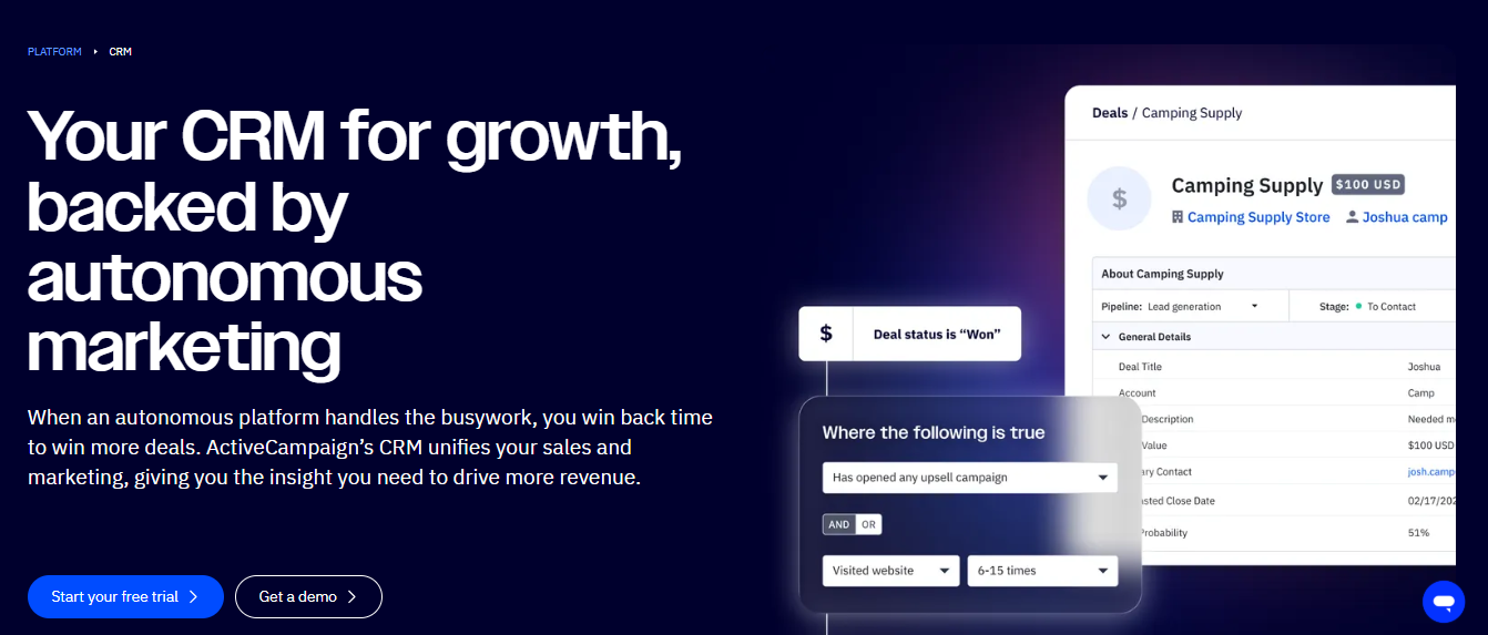 Activecampaign Screenshot Built-In CRM (Sales Automation) ,