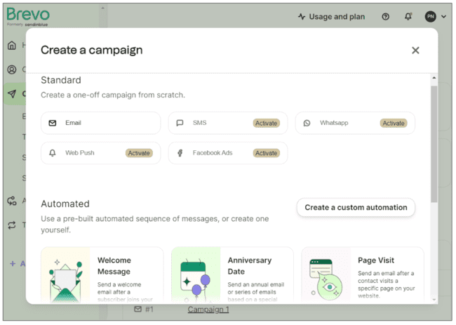 Brevo-review-email-and-automation-campaign-options