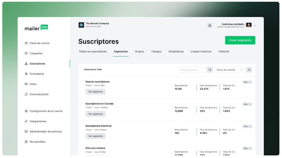 MailerLite features/ Segementations