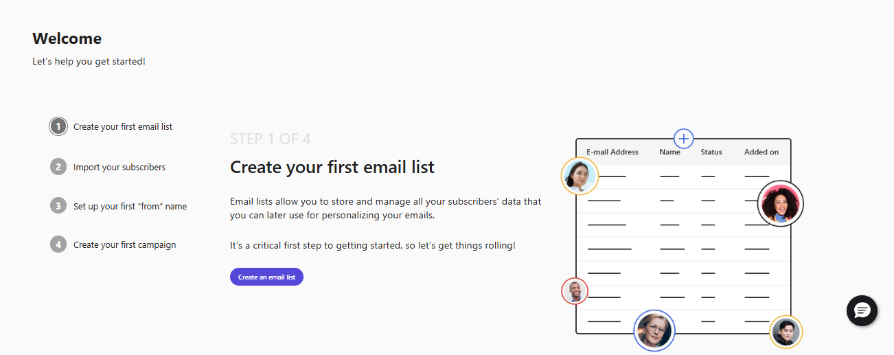 Moosend After login dashboard