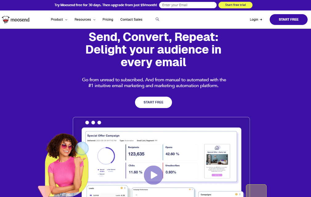 Moosend Email Marketing Software Starting Interface