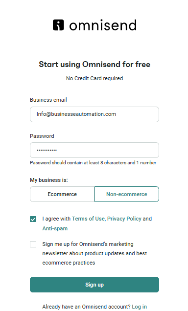 Omnisend log in details