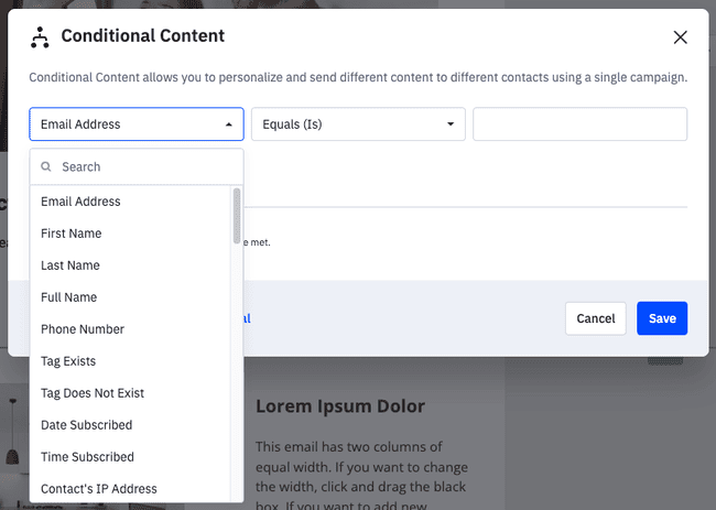 activeCampaign review conditional content