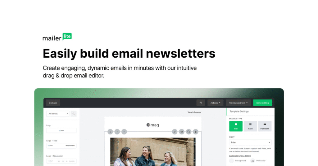 MailerLite drag-and-drop email builder
