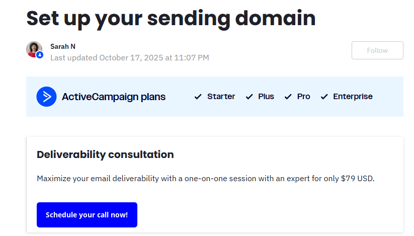 ActiveCampaign domain setup 